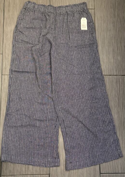 Time and Tru Pants - Time and Tru Women's Wide Leg Linen Blend Pants Large Navy Blue Striped Coastal